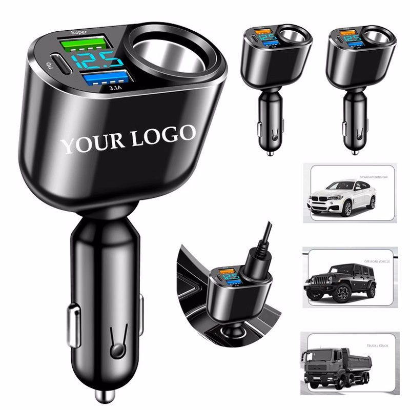 Car Cigarette Lighter Socket 3 Ports Type-C Car Charger