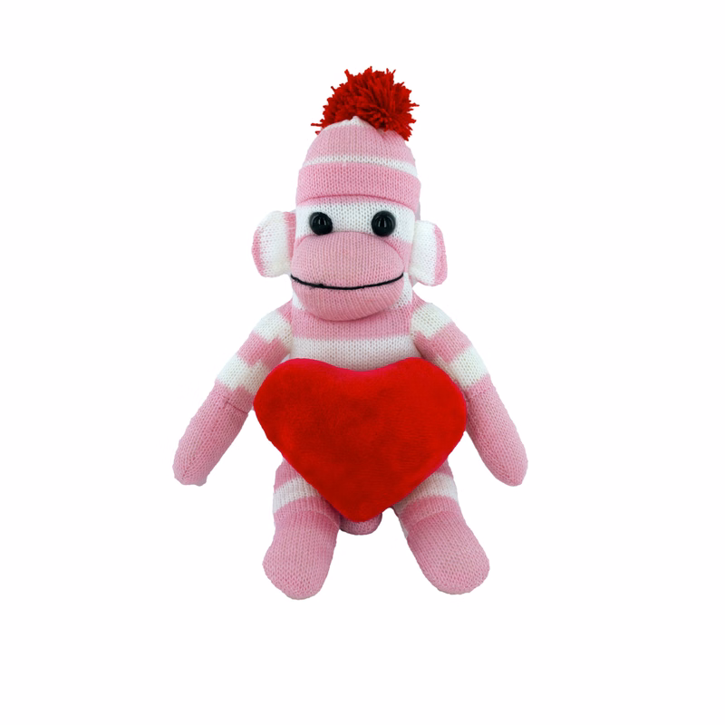 soft plush Pink Sock Monkey with heart