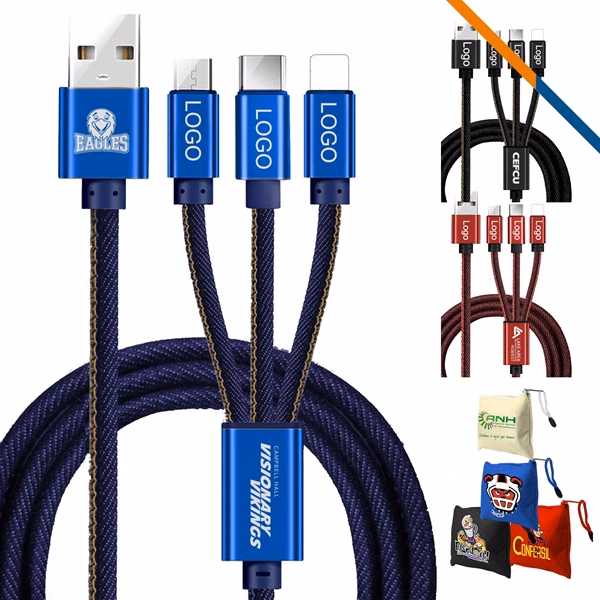 Custom Aluminum 3in1 39-Inch Charging Cable — 2A Multi Device Promo Charger