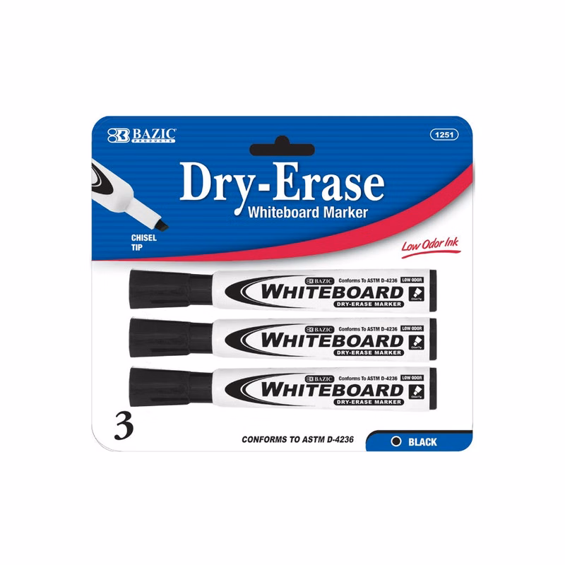 Dry-Erase Markers - Black Chisel Tip 3 Pack