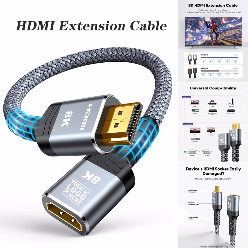 8K 4K HDMI Extender Extension Cable 2.1 4K 30Hz 60Hz 120Hz Utra High Speed Male to Female Adapter
