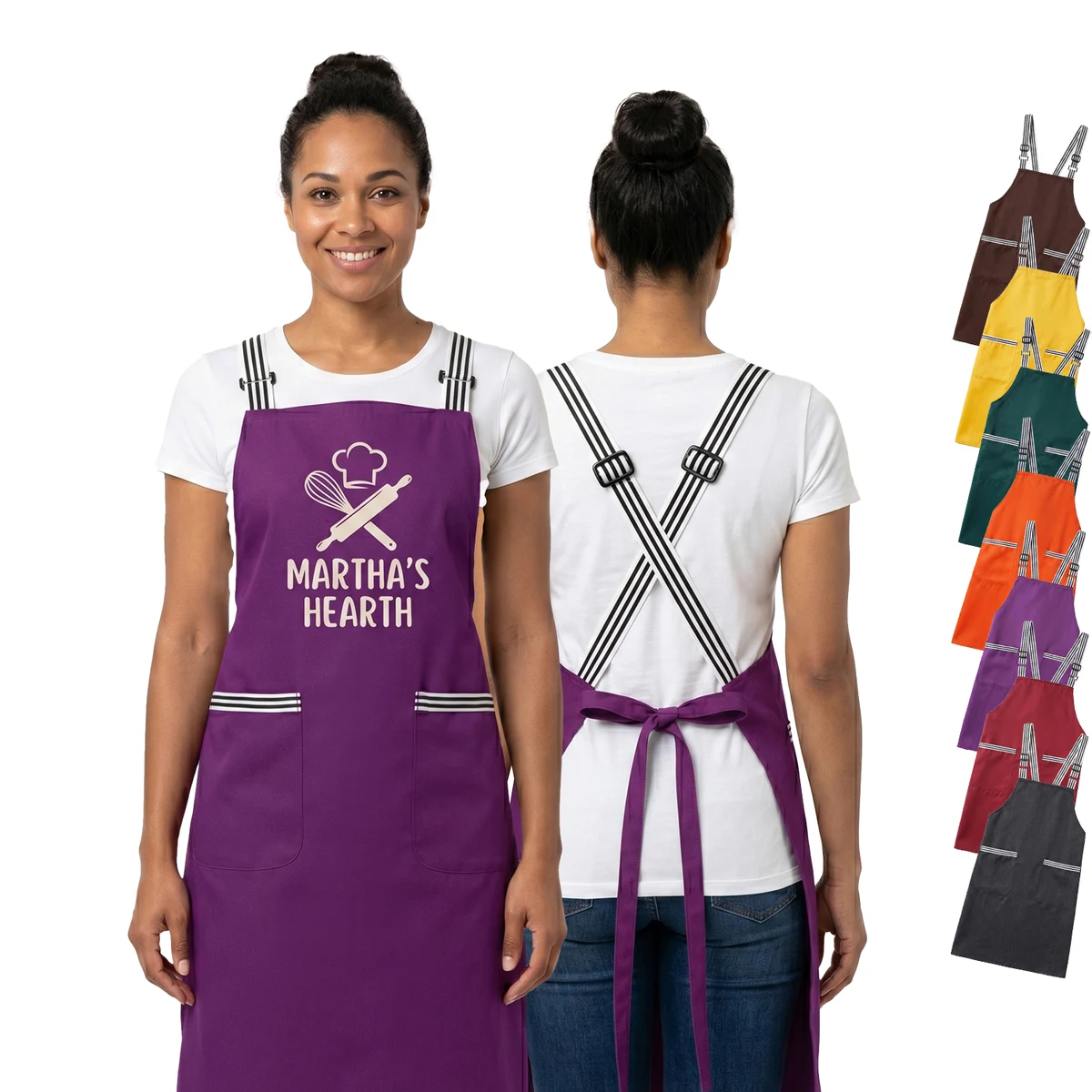 12 oz Woven knitted Kitchen Apron w/ 2 pocket, Striped Strap 1