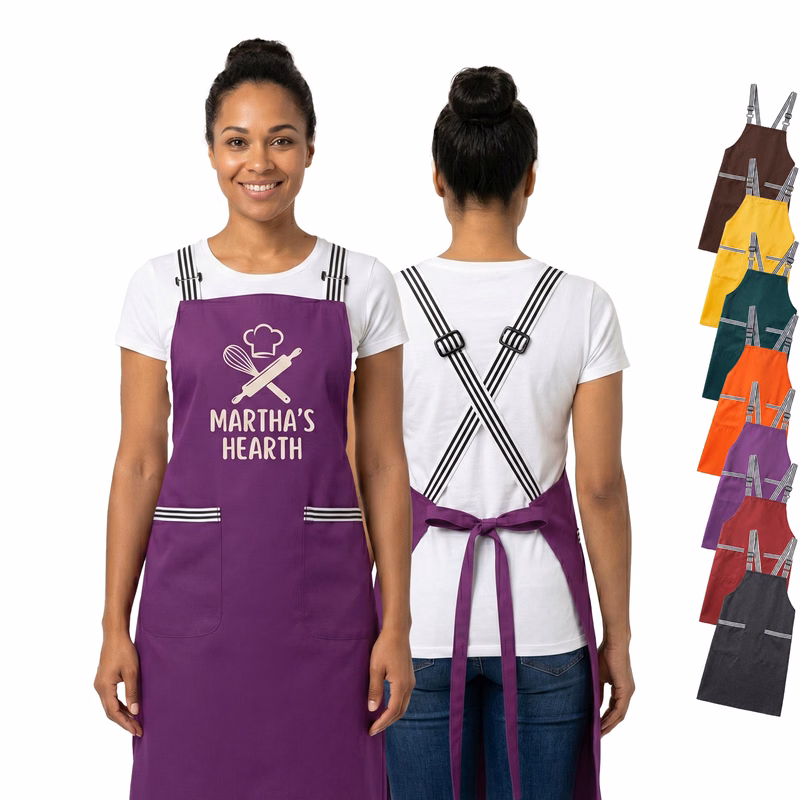 12 oz Woven knitted Kitchen Apron w/ 2 pocket, Striped Strap