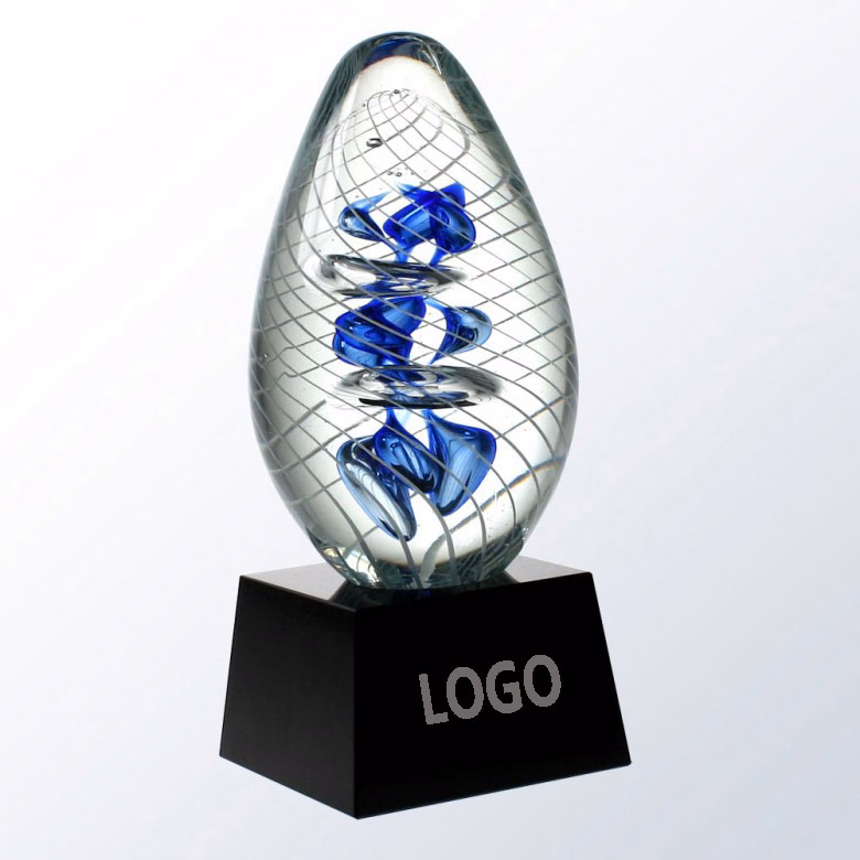 Unique Style of Art Glass Cyclone Helix on Black Optical Crystal Base
