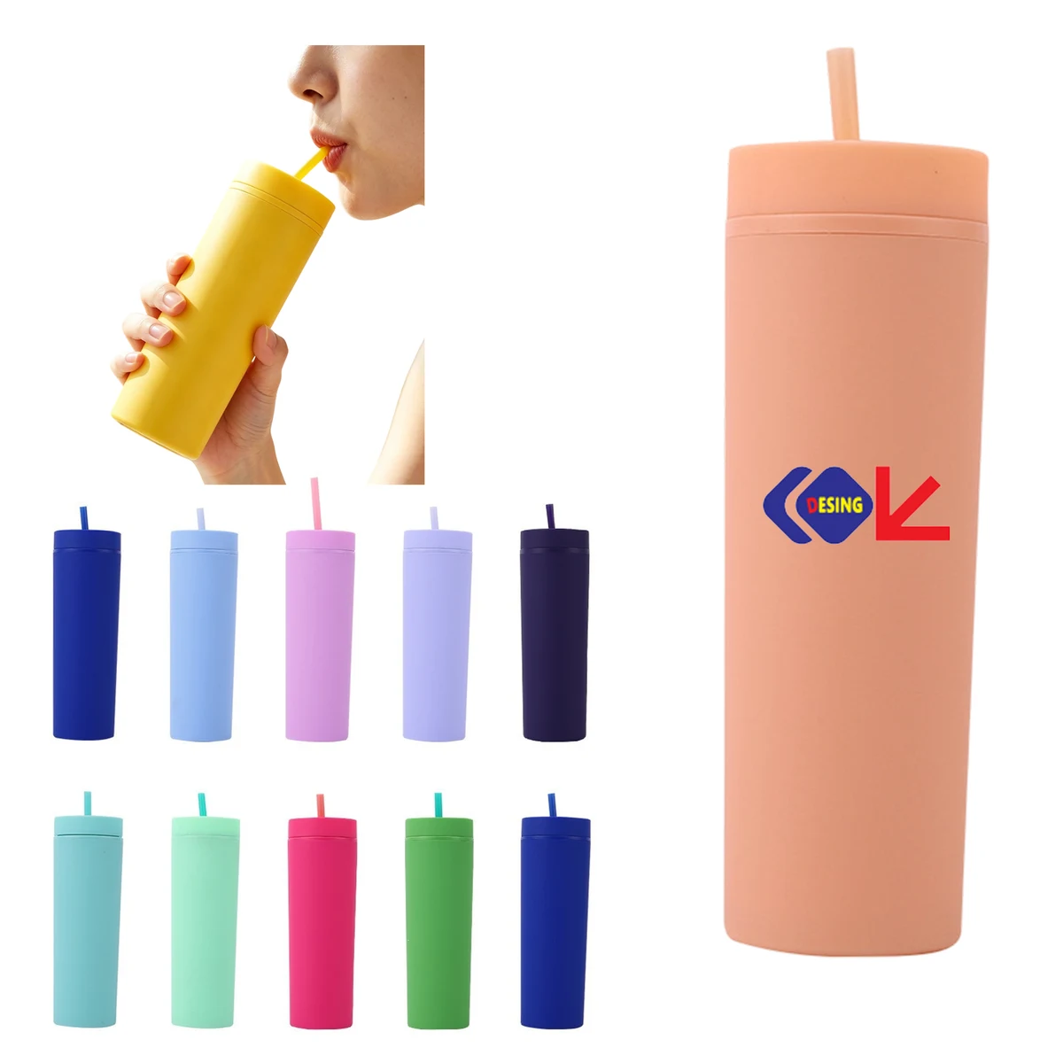Matte Skinny Tumbler With Straw 1