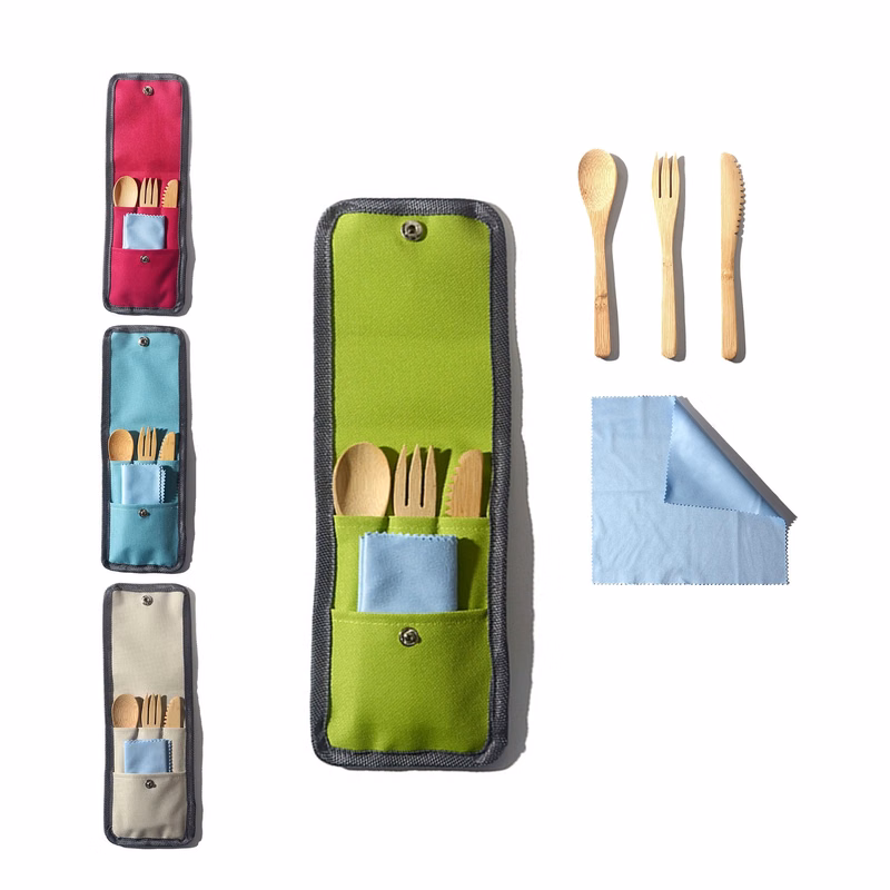 Reusable Bamboo Cutlery Set Spoon Fork Cutter Cutlery