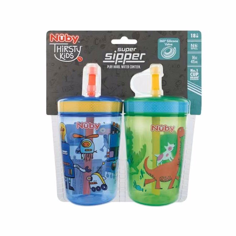 No Spill Hard Straw Cups - 15 oz 2 Pack