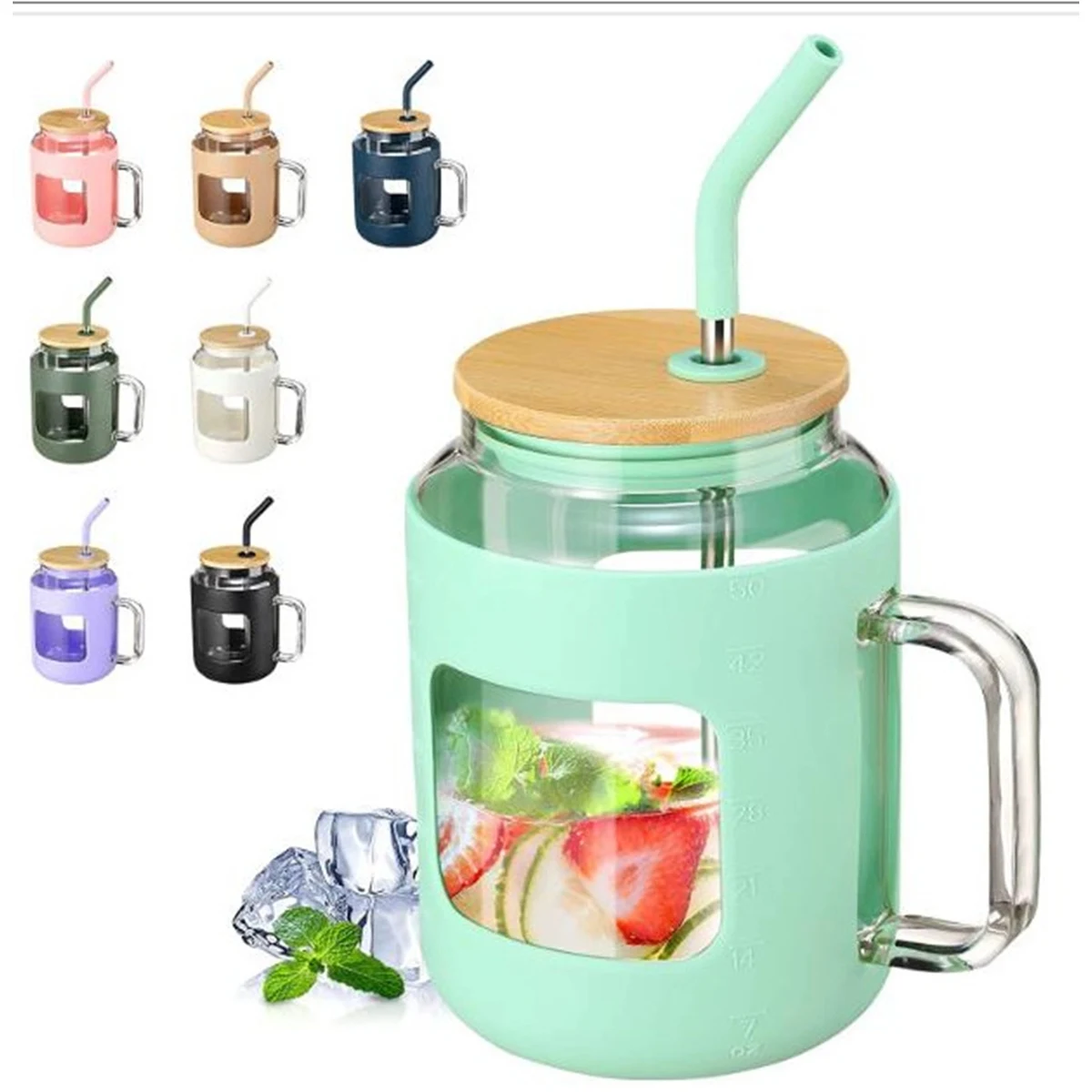 50 Oz. Glass Tumbler with Bamboo Lid and Straw 1
