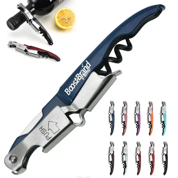Custom Stainless Steel Double Hinged Wine Corkscrew with Foil Cutter — Premium Bar Gift 1