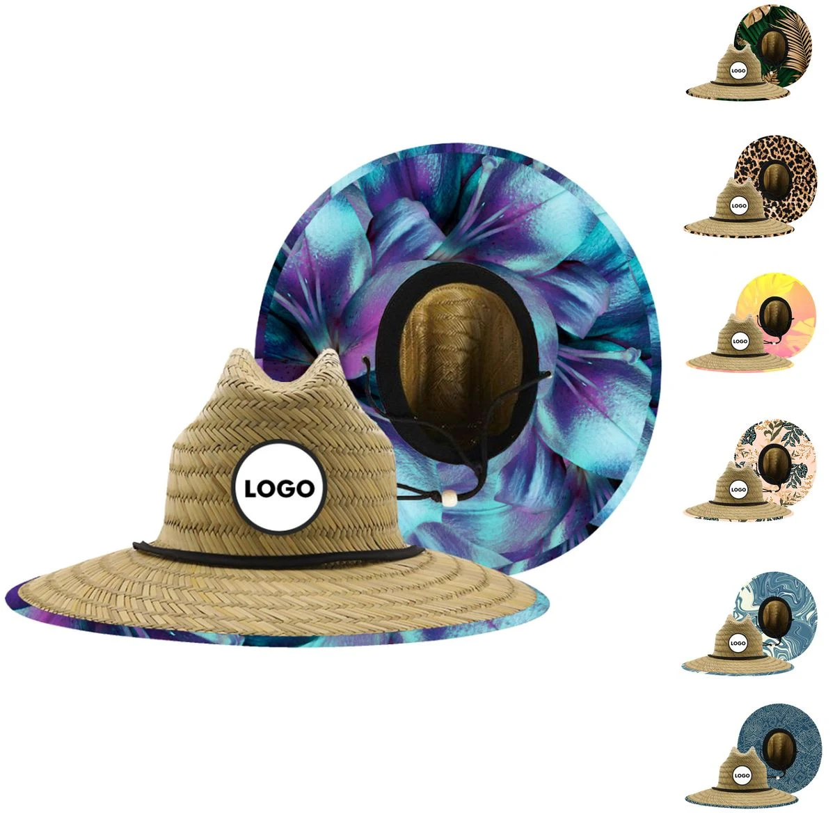 Breathable Wide Brim Beach Straw Hat with Logo 1