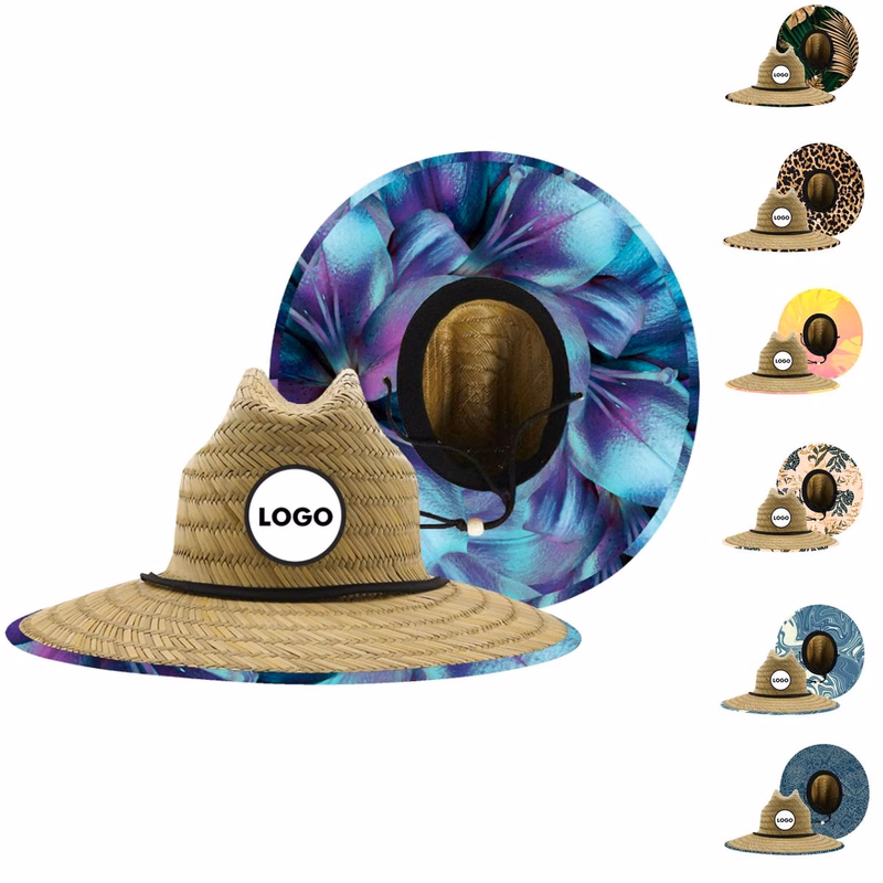 Breathable Wide Brim Beach Straw Hat with Logo