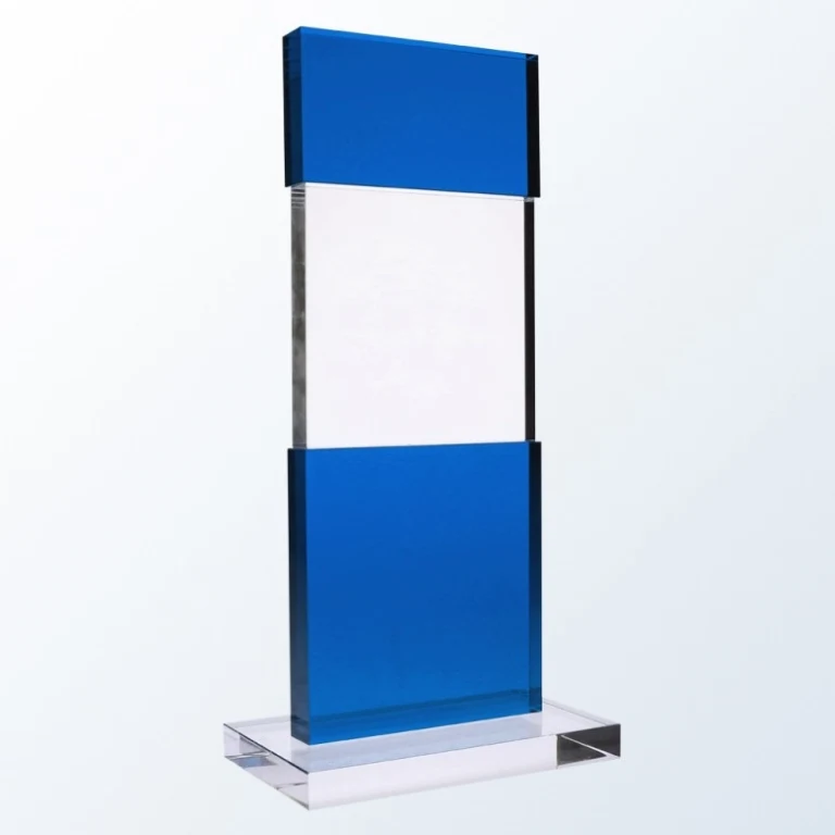 Blue Tiered Post Optic Crystal Award - Large 1