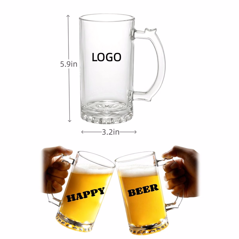 Customizable Thickened Glass Beer Mugs with Handle