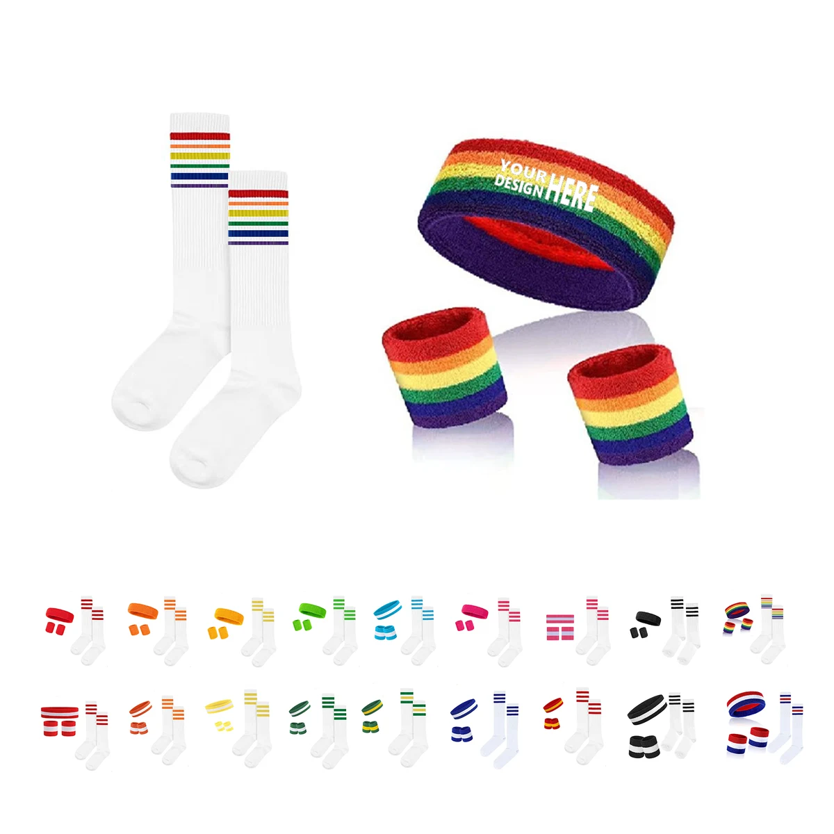 5-Piece Rainbow Headband Wristband Sock Kit 1