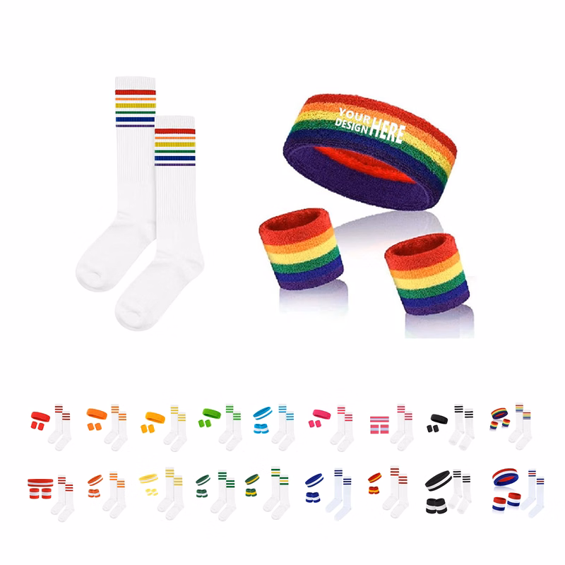 5-Piece Rainbow Headband Wristband Sock Kit