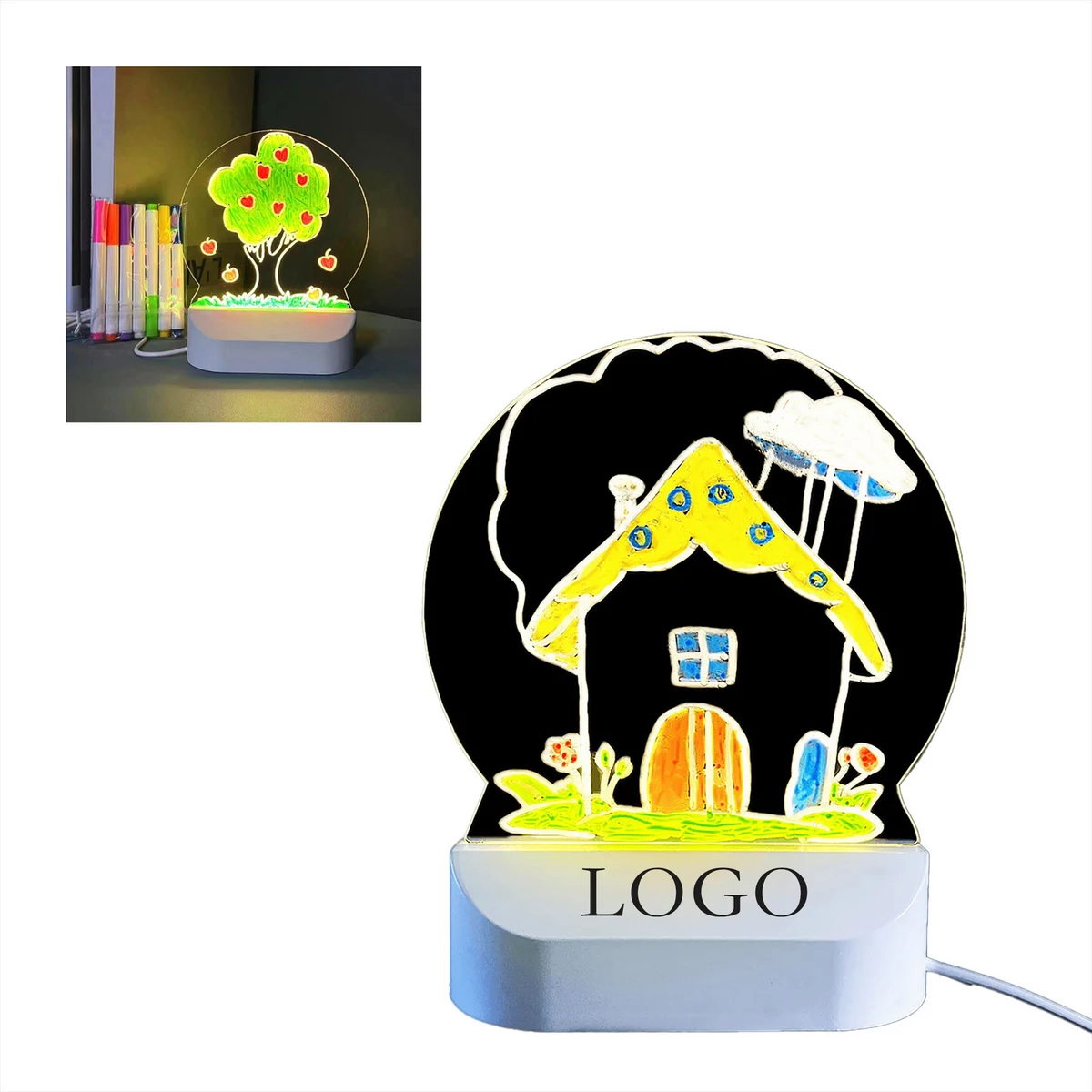 USB Light Round Shape Acrylic Message Board With 7 Color Pen 1