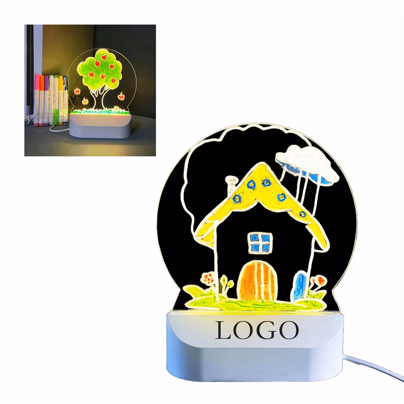 USB Light Round Shape Acrylic Message Board With 7 Color Pen