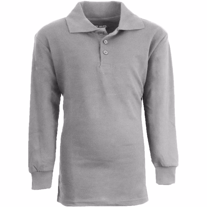 Boys' Uniform Polo Shirts - Sizes 4 - 7 Gray Long Sleeve