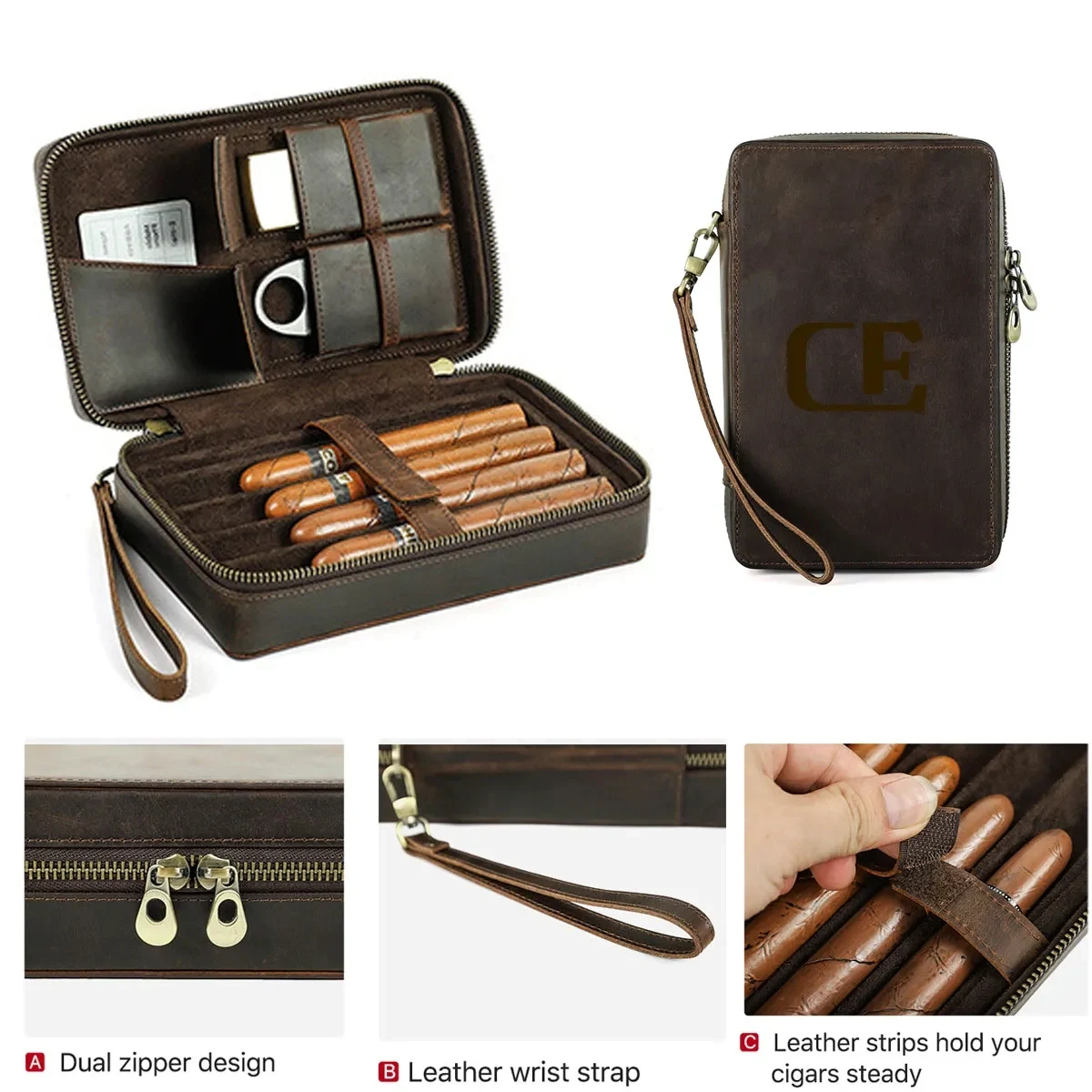 4-cigar Vintage Genuine Leather Cigar Case 1