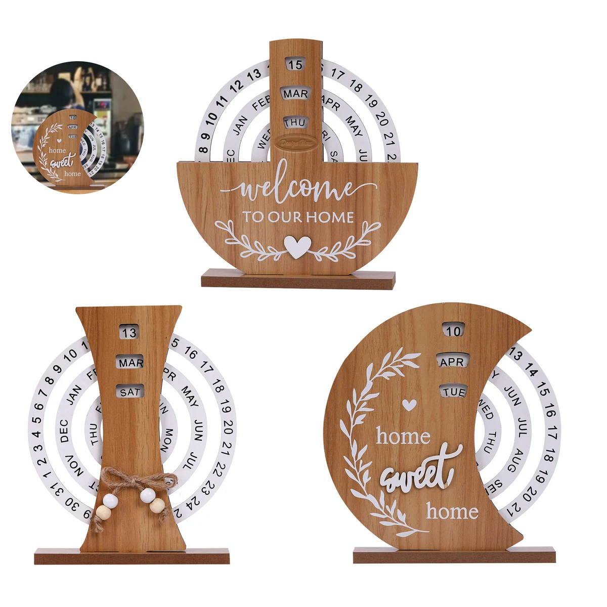 Elegant Wooden Perpetual Calendar ?C Adjustable Dials 1