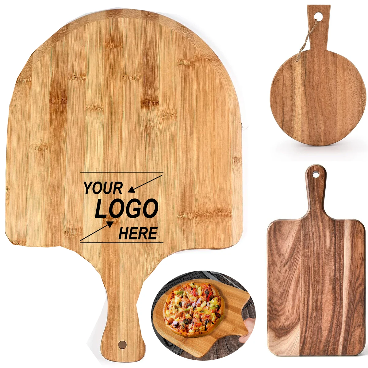 12" Bamboo Pizza Peel and Cutting Board 1