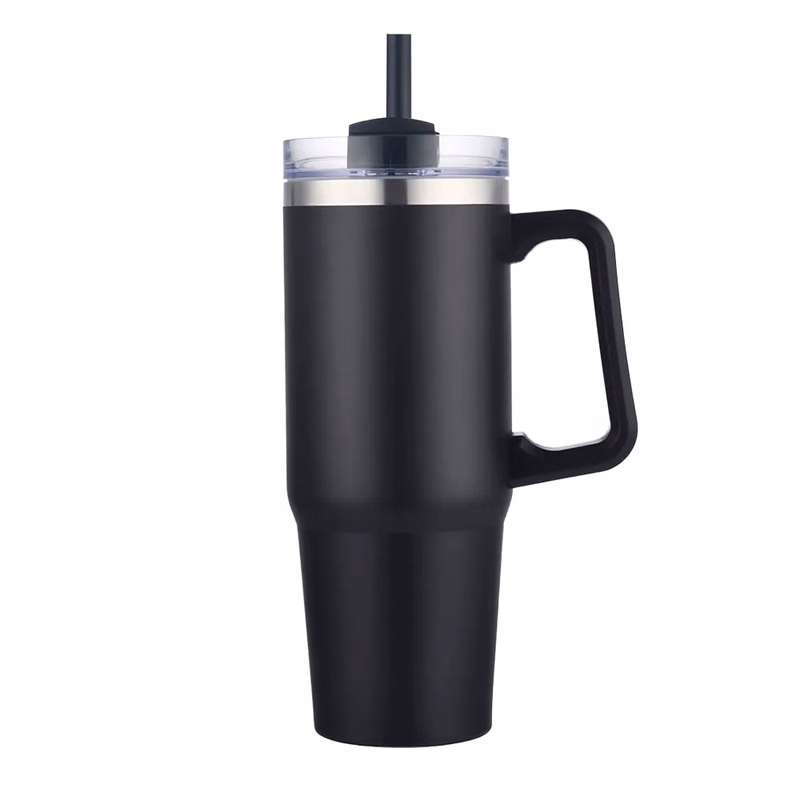 Unbranded 30 oz Double Wall Stainless Steel Vacuum Mug with Handle and Straw