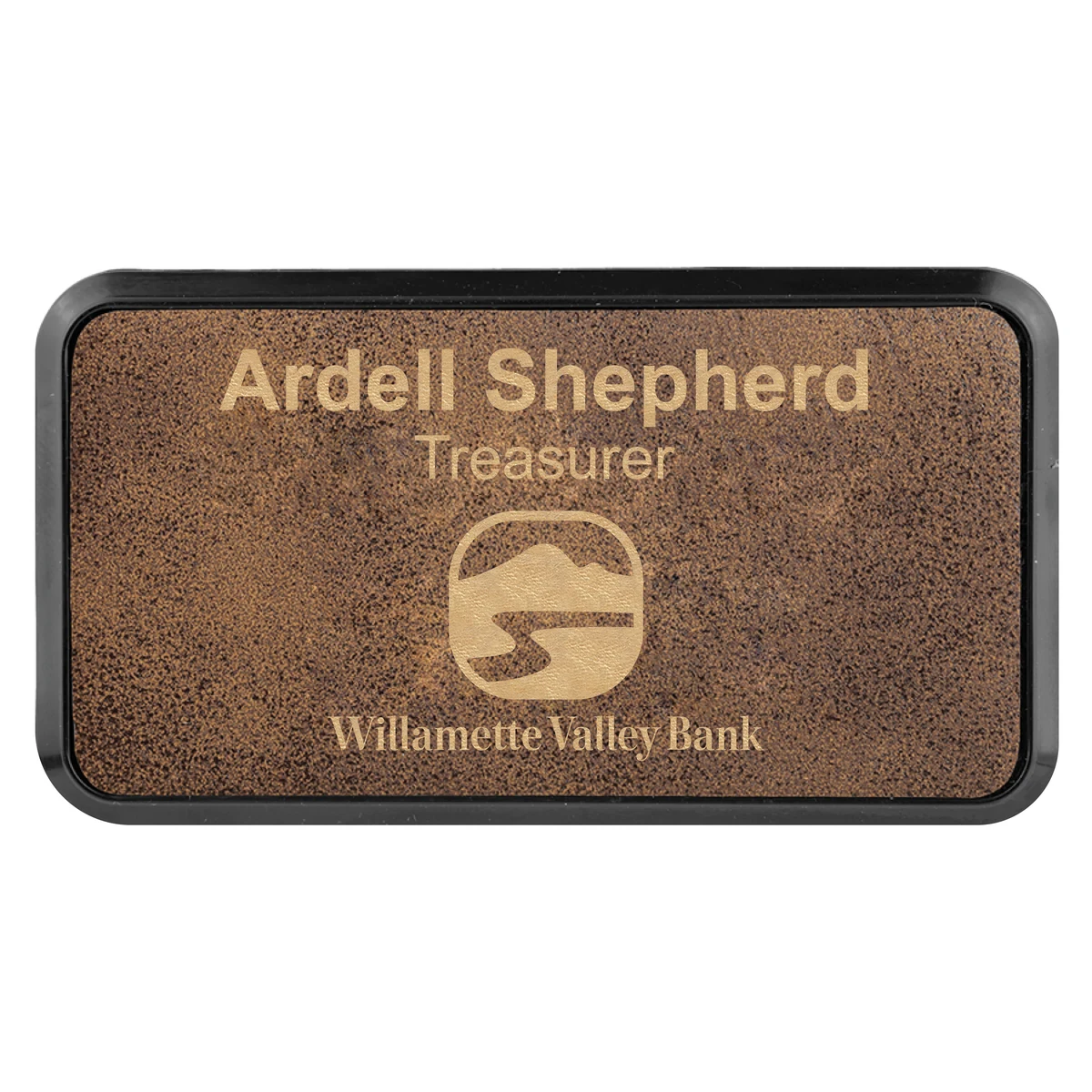 Laser Engraved Leatherette Framed Badge 3" x 1 1/2" 1