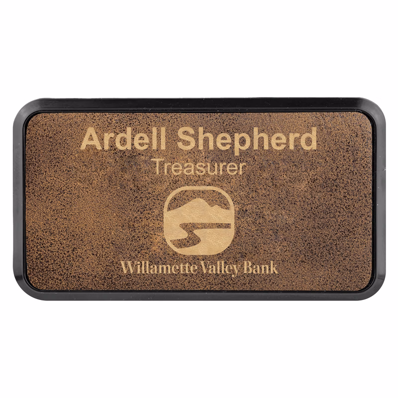 Laser Engraved Leatherette Framed Badge 3" x 1 1/2"