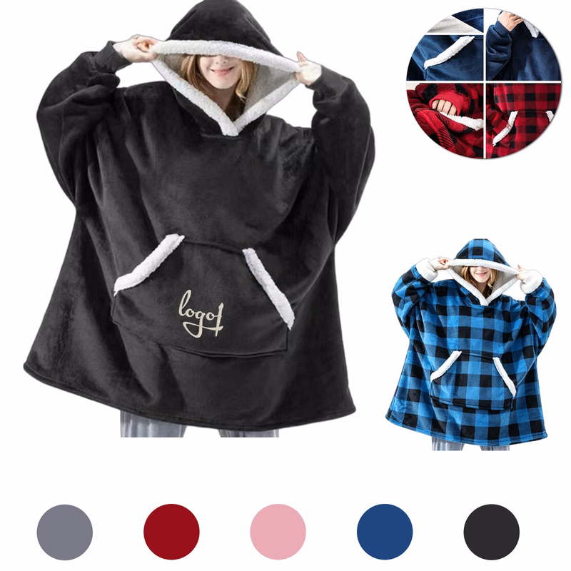 Plus Size Flannel Robe Hooded Bathrobe