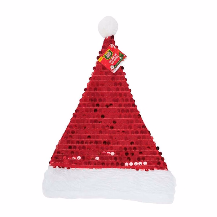 Santa Hat with Red Glitters 15"