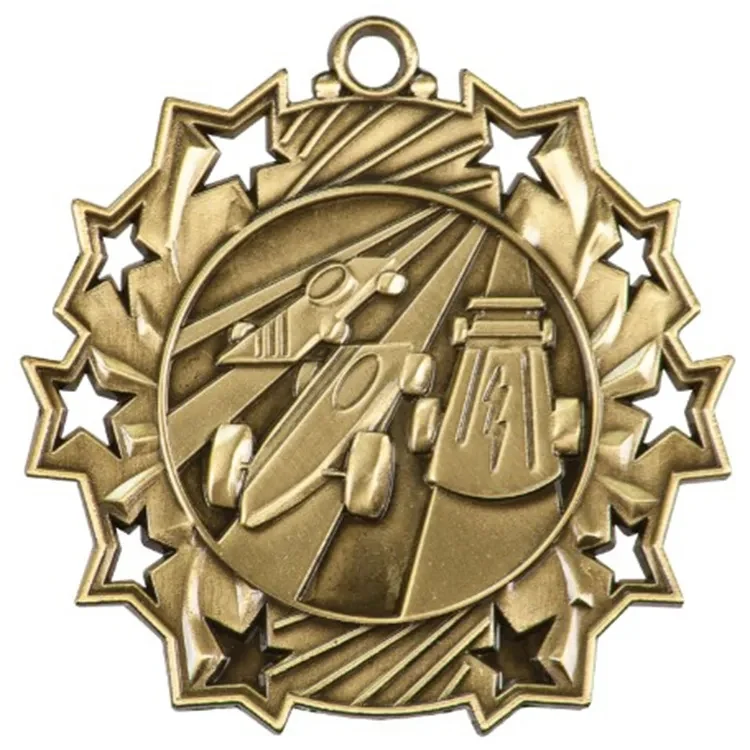 2 1/4" Ten Star Antique Finish Medal-Pinewood Derby 1