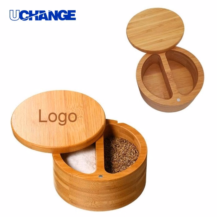 Bamboo Salt and Pepper Box Natural Spice Storage for Kitchen