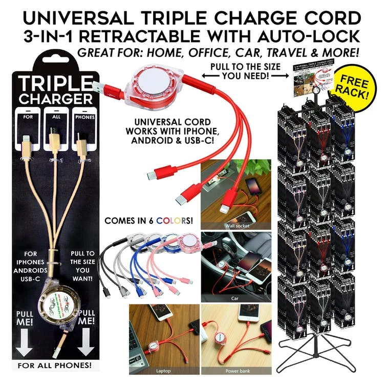 3-in-1 Retractable Phone Chargers - Micro Type C Lightning 1