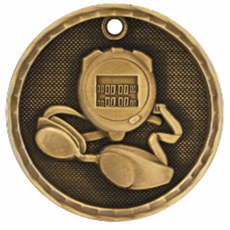 2" Antique Finish 3D Swimming Medal