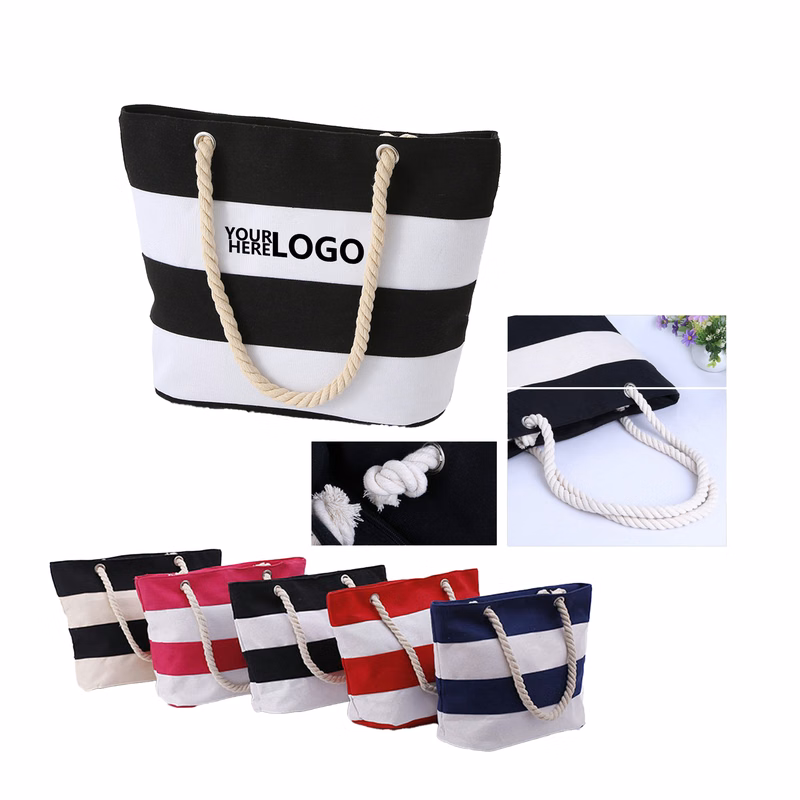 Hemp Stripe Accented Canvas Tote