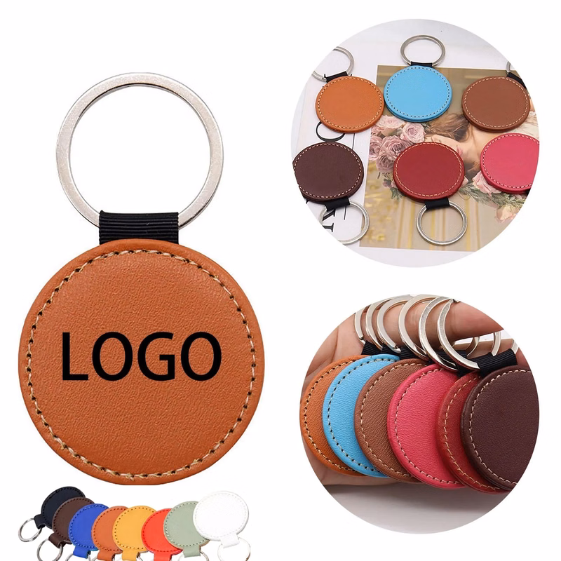 Simulated Leather Circular Key Chain