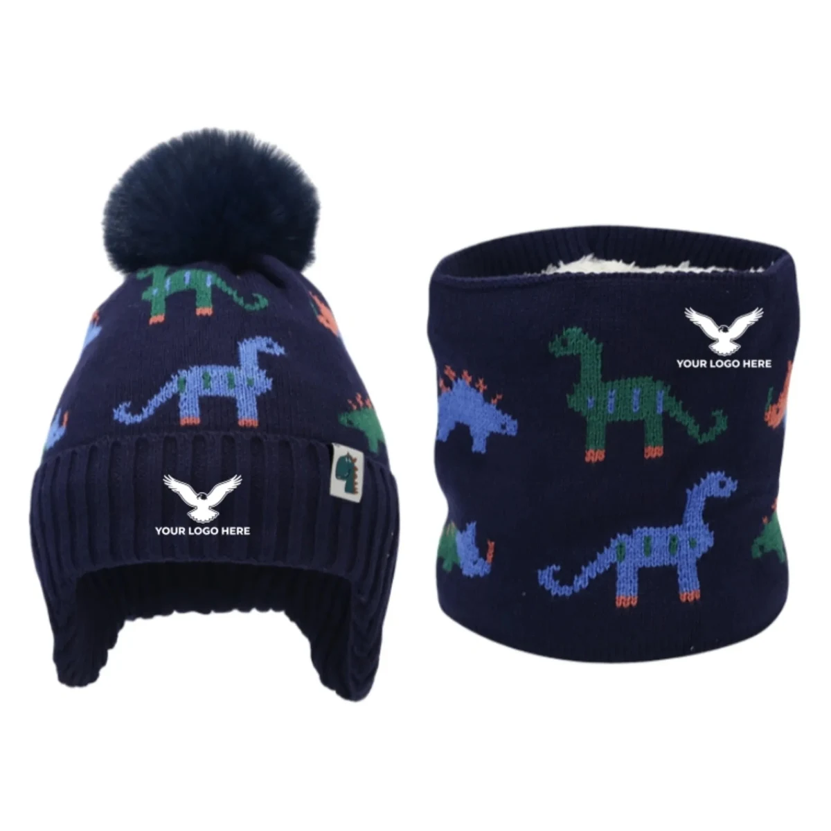 Kids Winter Knit Hat Scarf Set Fleece Lined 1