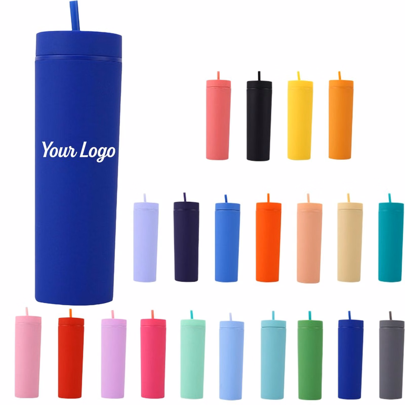 16 Oz Slim Insulated Tumbler With Straw