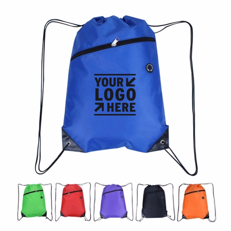 Sport Drawstring Backpack Bag With Front Zipped Pocket