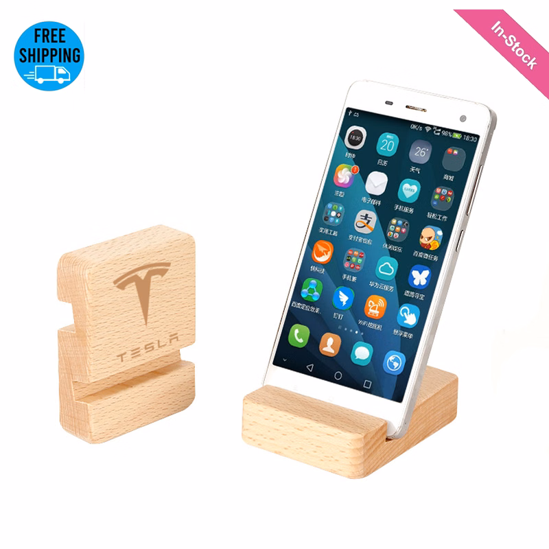 Dual Slots Wooden Cell Phone Pad Stand