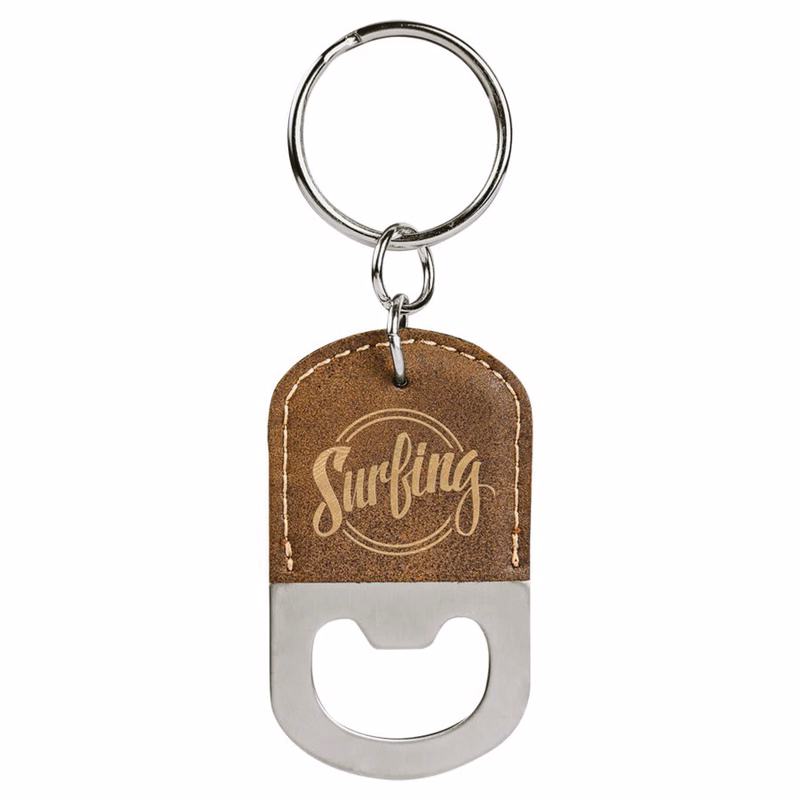 Rustic/Gold Oval Leatherette Bottle Opener Keychain