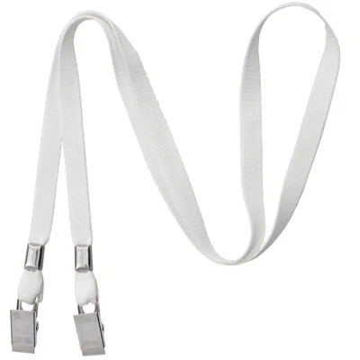 3/8" Blank Double Ended Lanyard w/Bulldog Clip (White) 1