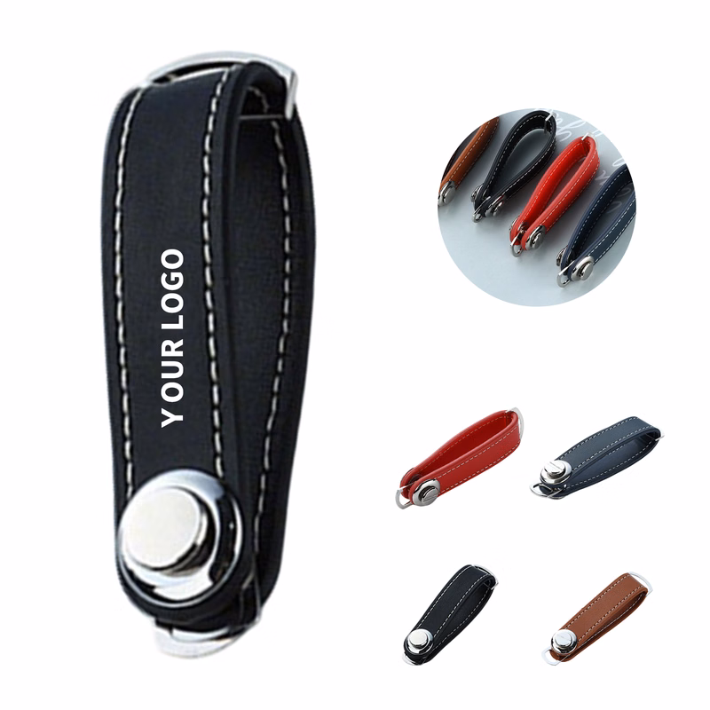 Leather And Metal Key Ring With Polished Detail