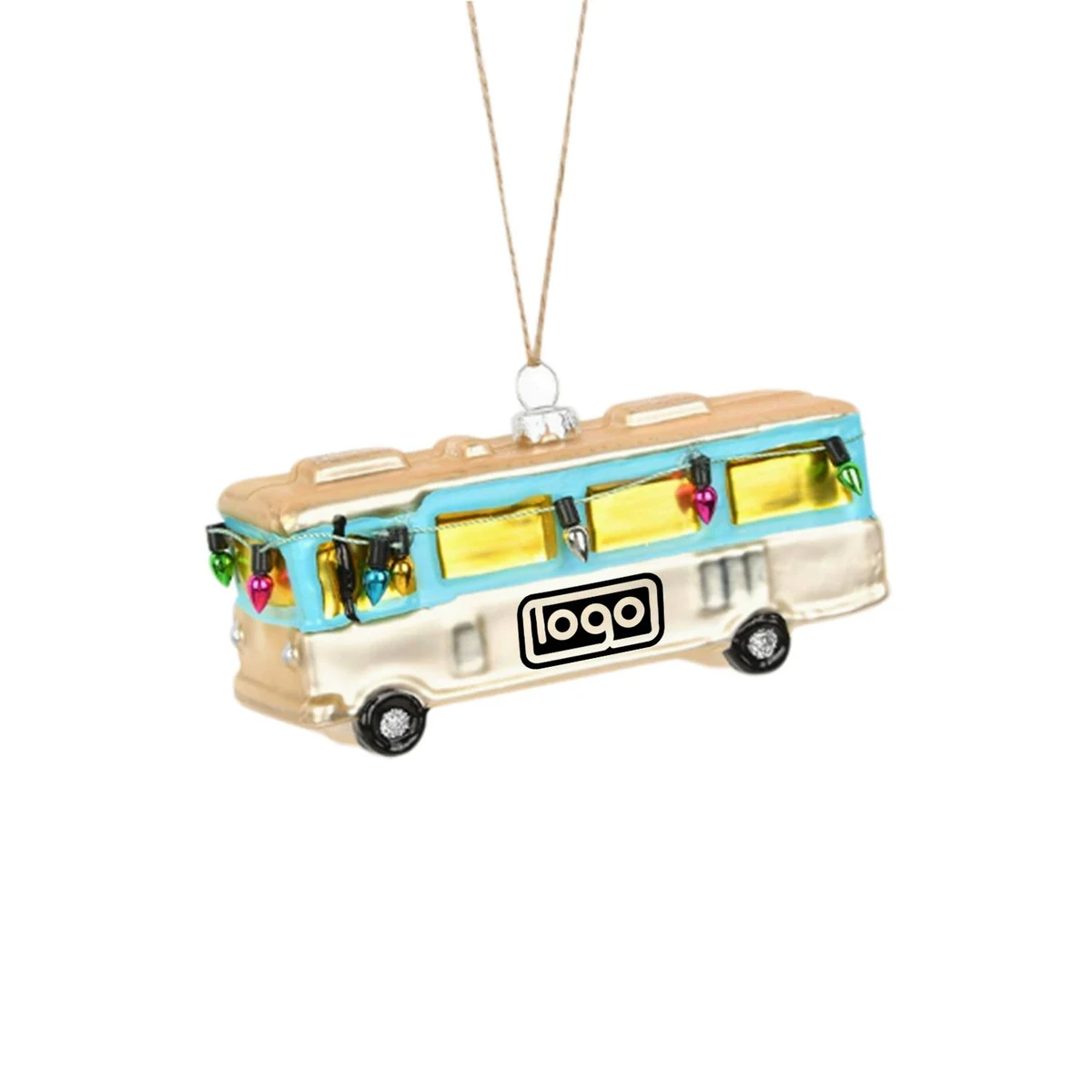 Christmas Glitter Glass Bus Ornament 1