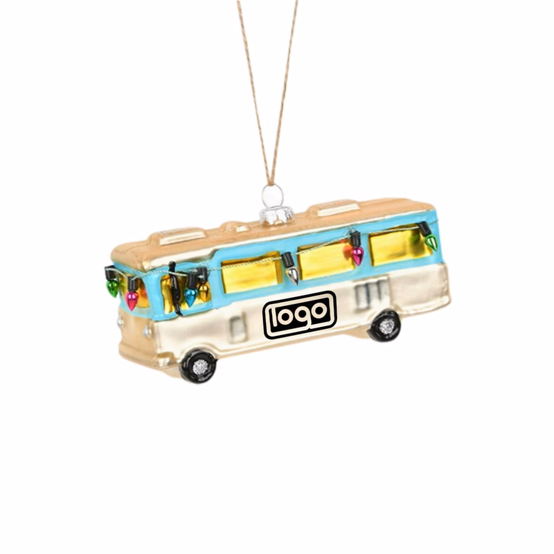 Christmas Glitter Glass Bus Ornament