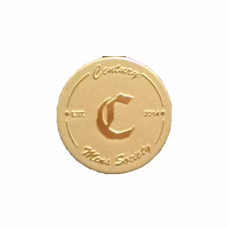 Round 1.25" Polished Brass Etched Lapel Pin - USA Made