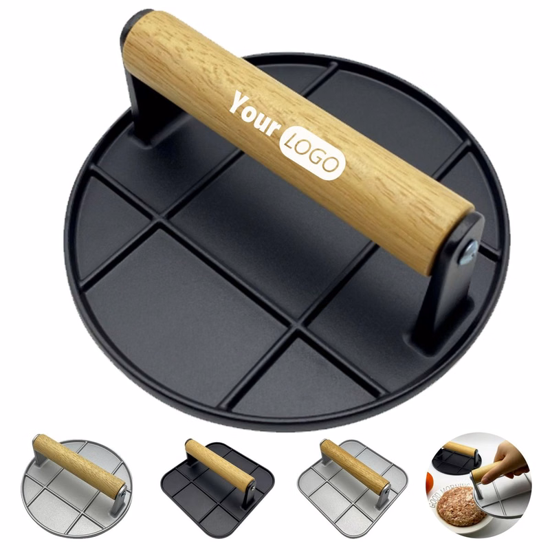 Round Smash Burger Press with Wooden Handle