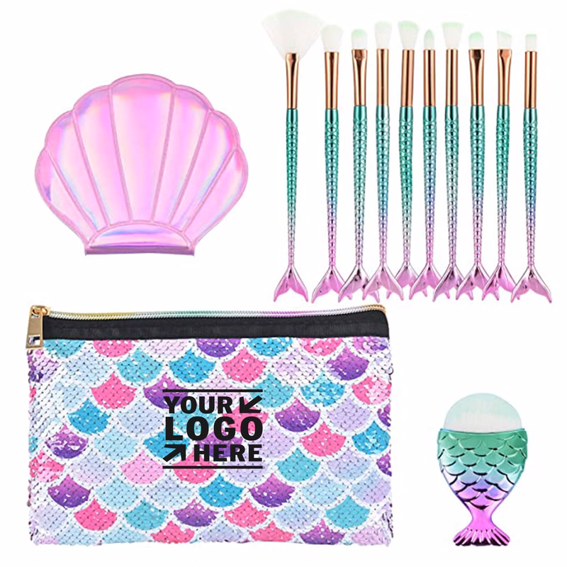Mermaid Makeup Brush Set with Cosmtic Bag
