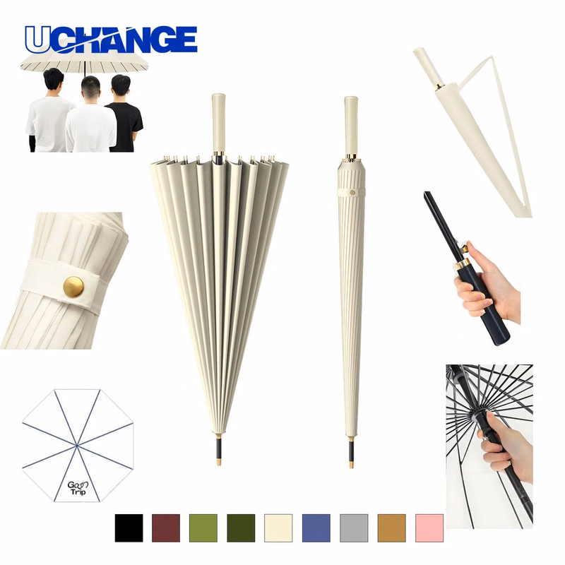 Multi Color 16 Bone Long Handle Umbrella