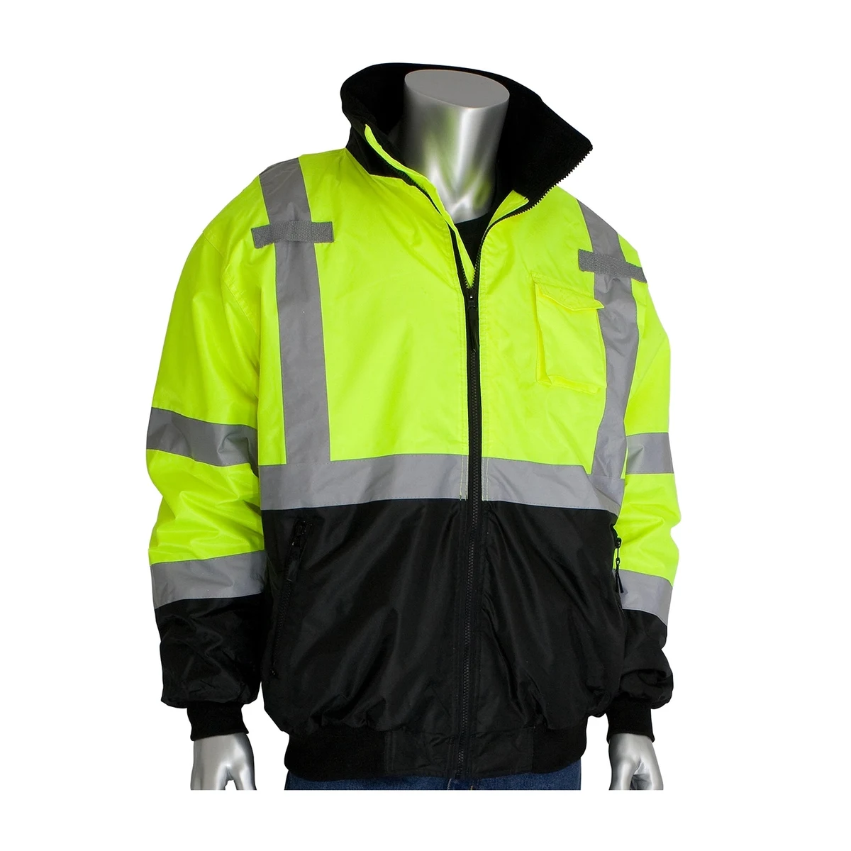 Ansi Class 3 Safety Green Bomber Jacket With Black Bottom 1